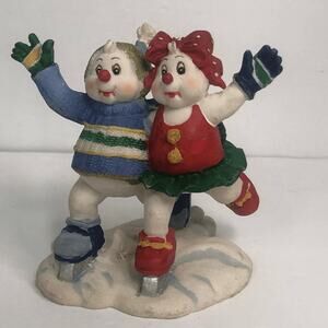 Y2K skating snowman couple colorful VTG christmas holiday 4 inch